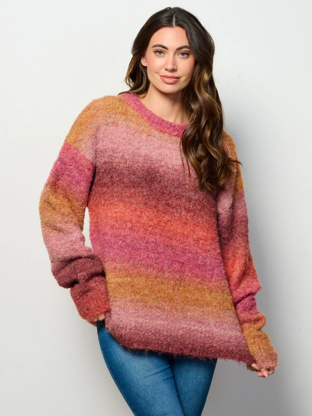 WOMEN'S LONG SLEEVE MULTI COLORS PULLOVER SWEATER