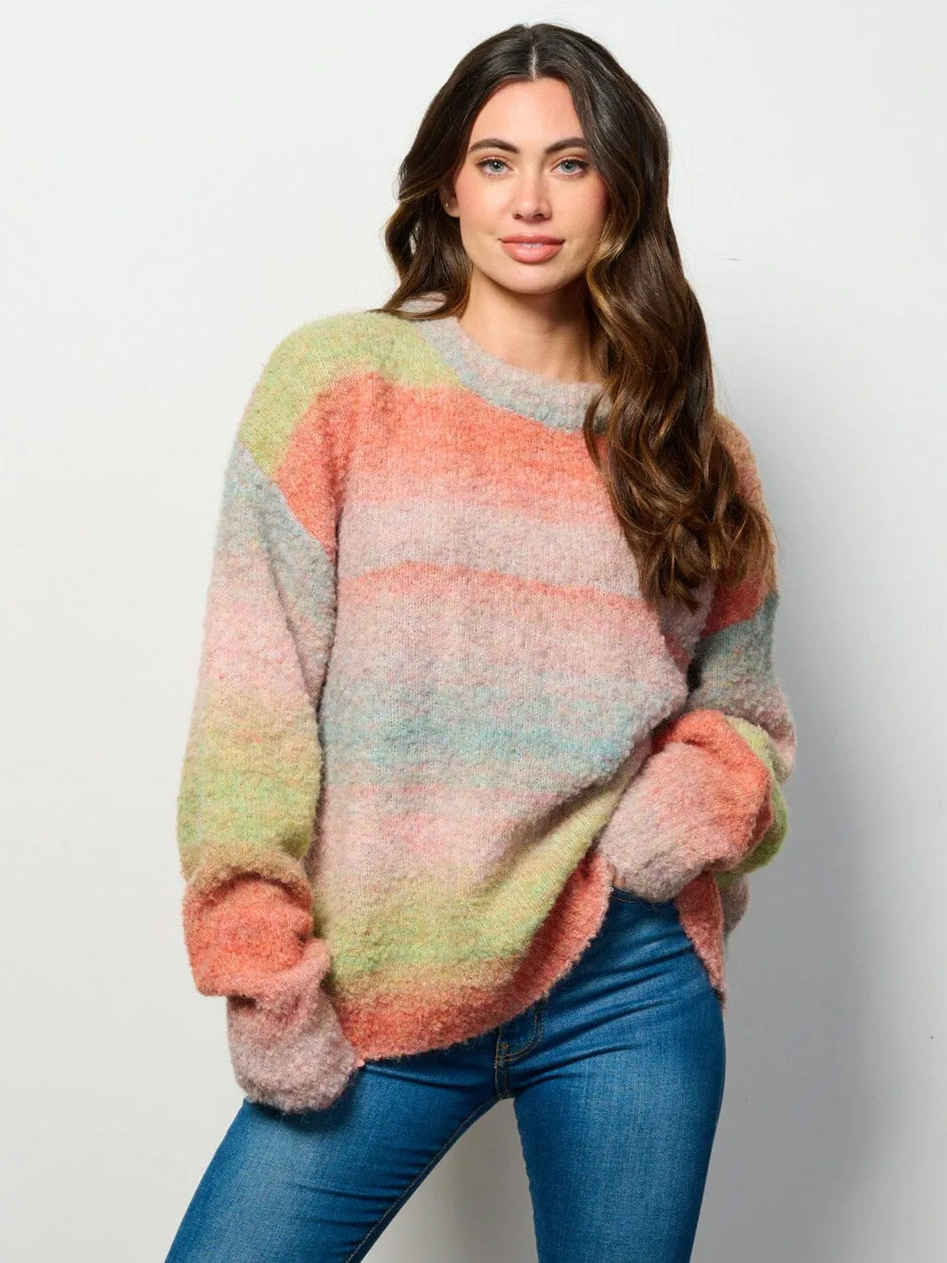 WOMEN'S LONG SLEEVE MULTI COLORS PULLOVER SWEATER