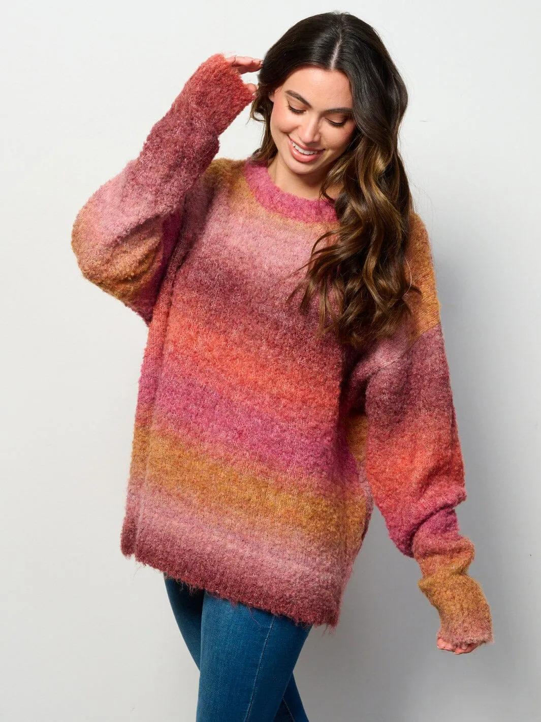 WOMEN'S LONG SLEEVE MULTI COLORS PULLOVER SWEATER