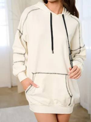 WOMEN'S LONG SLEEVE POCKETES HOODED MINI SWEATER  DRESS