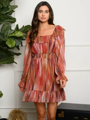 WOMEN'S LONG SLEEVE RUFFLE MULTI MINI DRESS