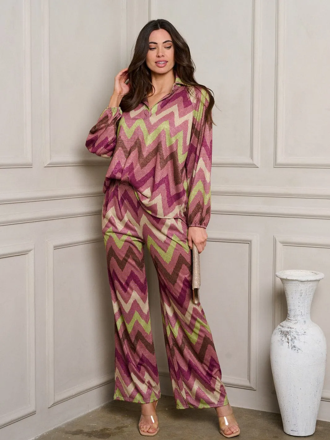 WOMEN'S LONG SLEEVE TOP & PANTS MULTI PRINT SET