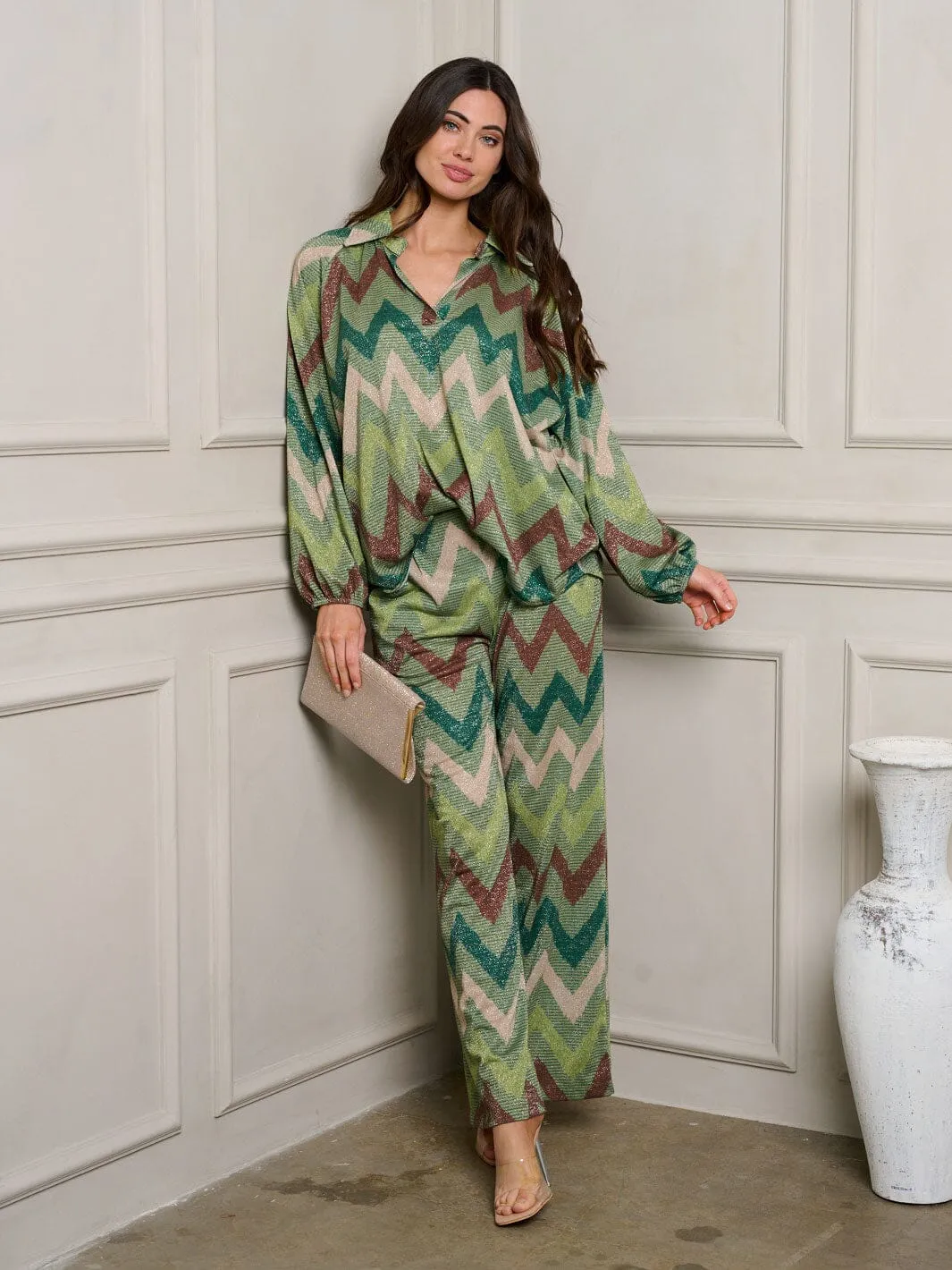 WOMEN'S LONG SLEEVE TOP & PANTS MULTI PRINT SET