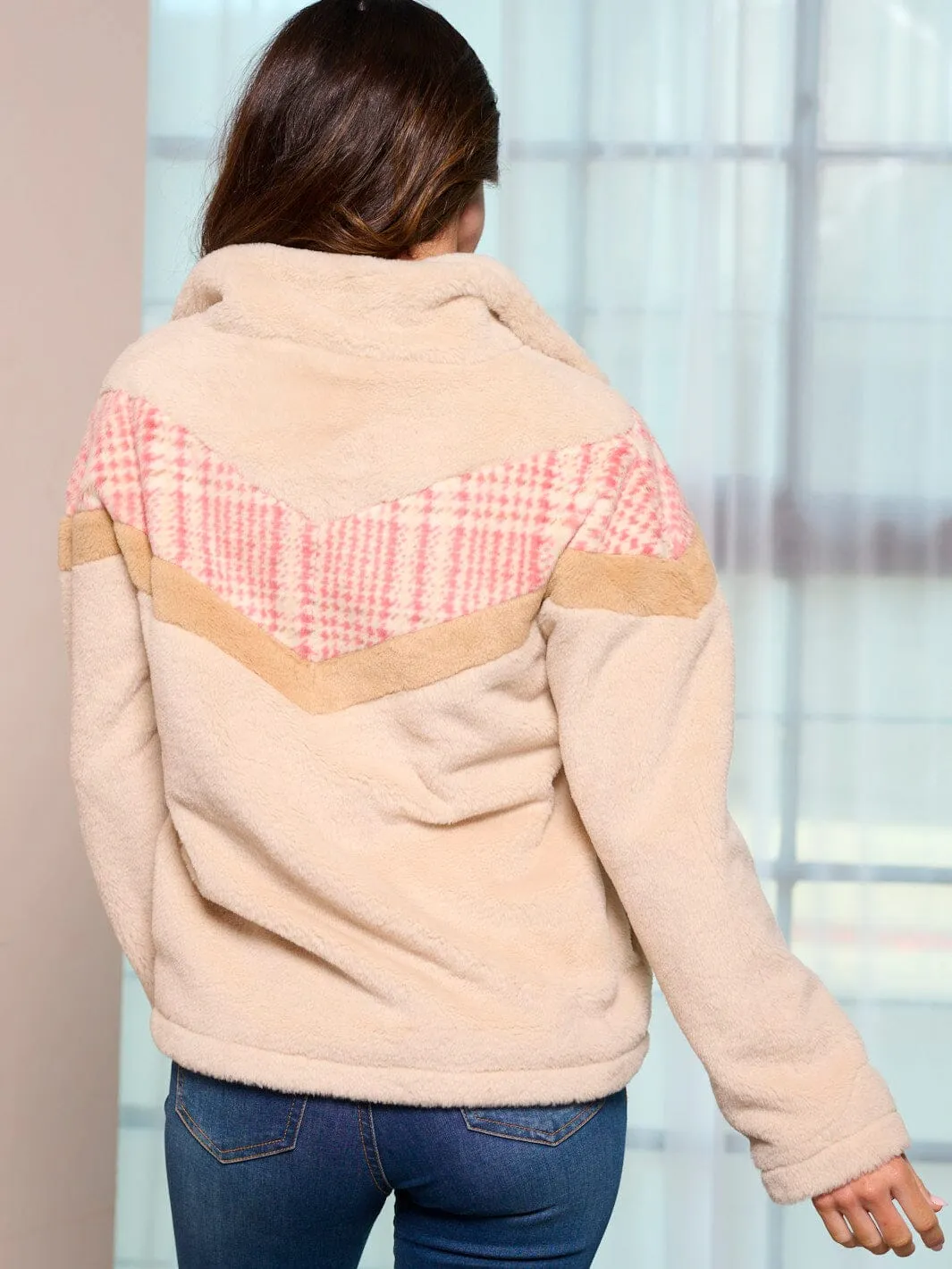 WOMEN'S LONG SLEEVE ZIP UP COLORBLOCK POCKETS PULLOVER SWEATER