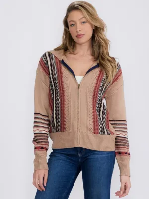 WOMEN'S LONG SLEEVE ZIPPER CLOSURE MULTI PRINT CARDIGAN SWEATER
