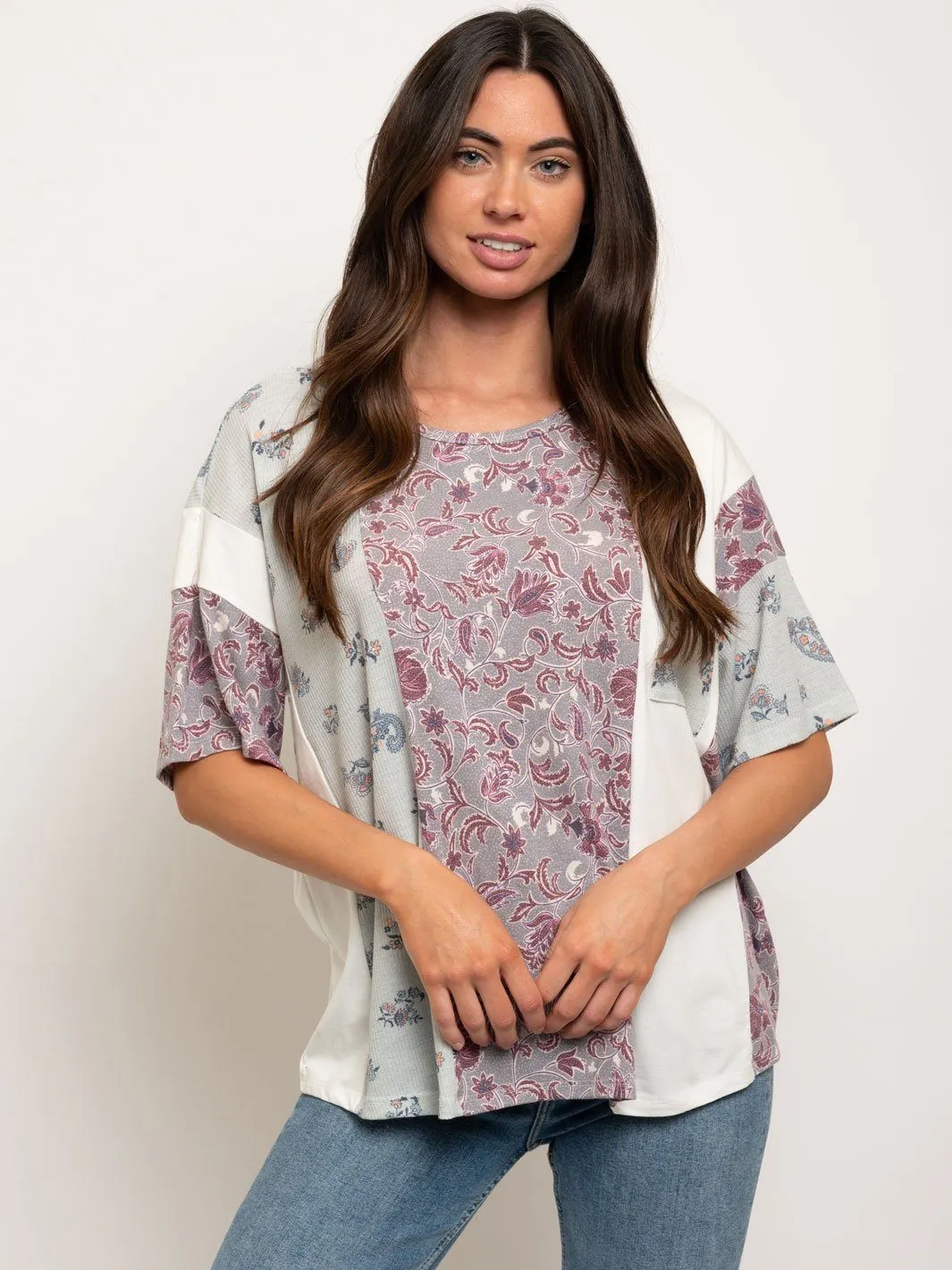 WOMEN'S MULTI PRINT FRONT POCKET TOP