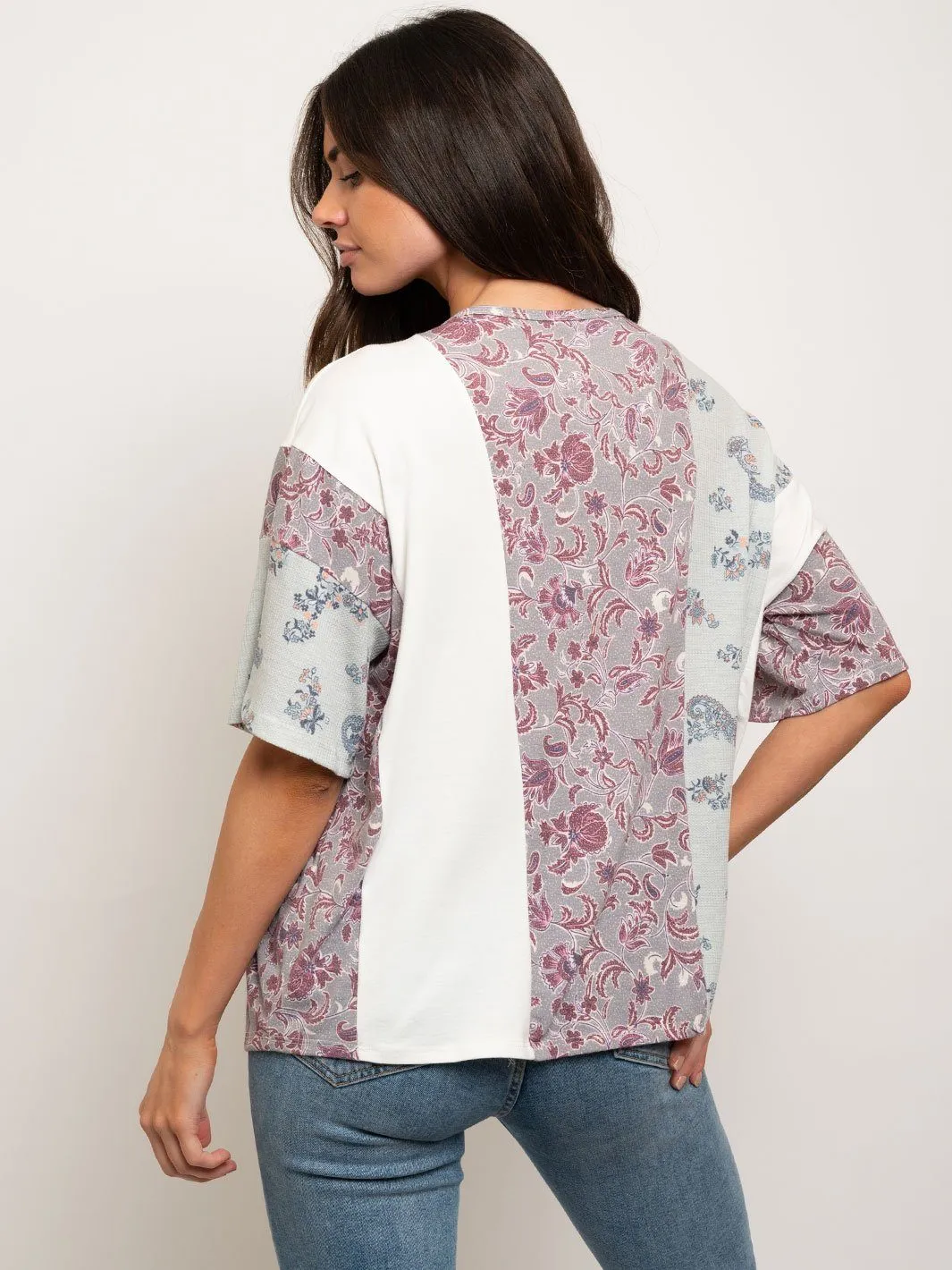 WOMEN'S MULTI PRINT FRONT POCKET TOP