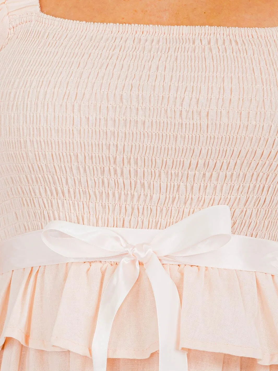 WOMEN'S SHORT PUFF SLEEVE SQUARE NECK SMOCK MAXI DRESS
