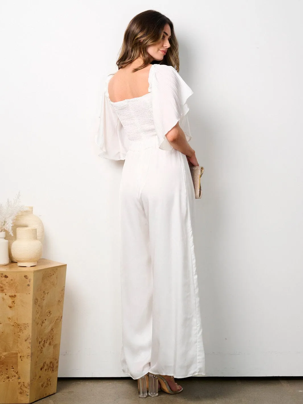 WOMEN'S SHORT RUFFLE SLEEVE WIDE LEG JUMPSUIT