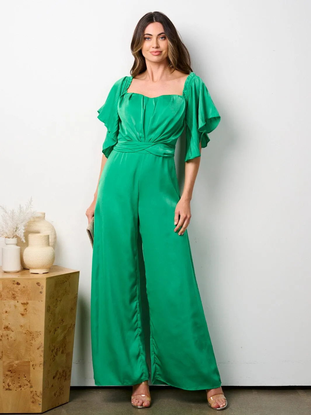 WOMEN'S SHORT RUFFLE SLEEVE WIDE LEG JUMPSUIT