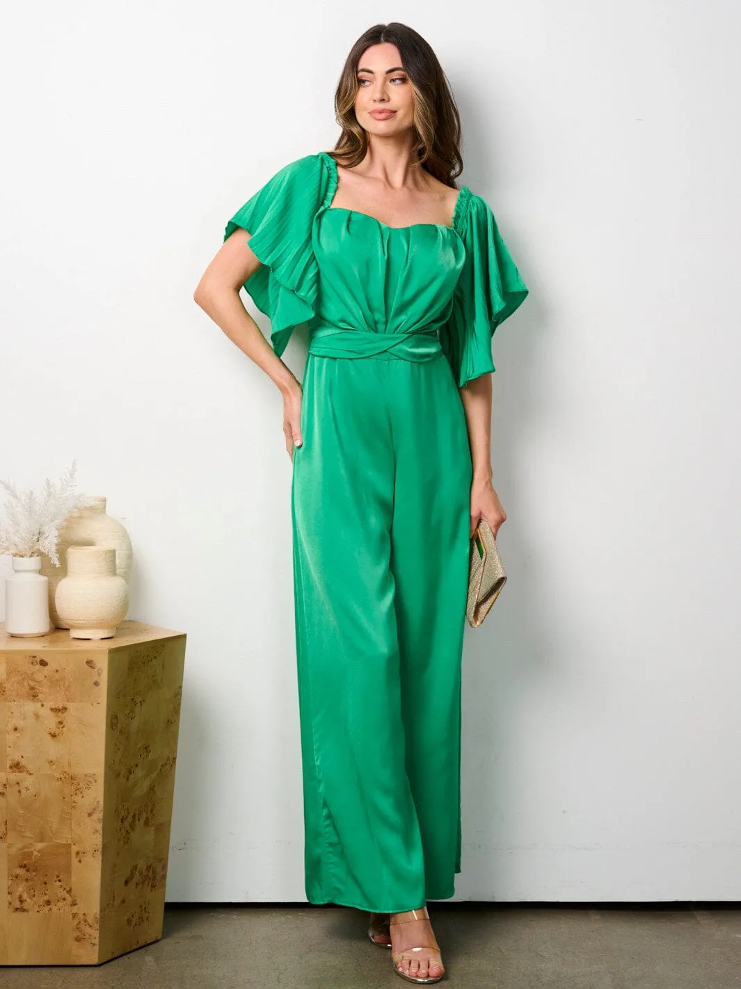 WOMEN'S SHORT RUFFLE SLEEVE WIDE LEG JUMPSUIT
