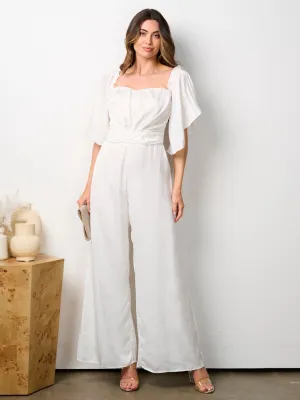 WOMEN'S SHORT RUFFLE SLEEVE WIDE LEG JUMPSUIT