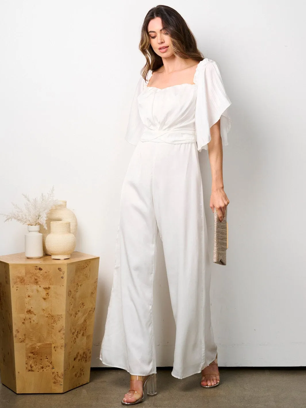 WOMEN'S SHORT RUFFLE SLEEVE WIDE LEG JUMPSUIT