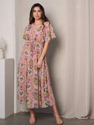 WOMEN'S SHORT SLEEVE V-NECK TIERED FLORAL MAXI DRESS
