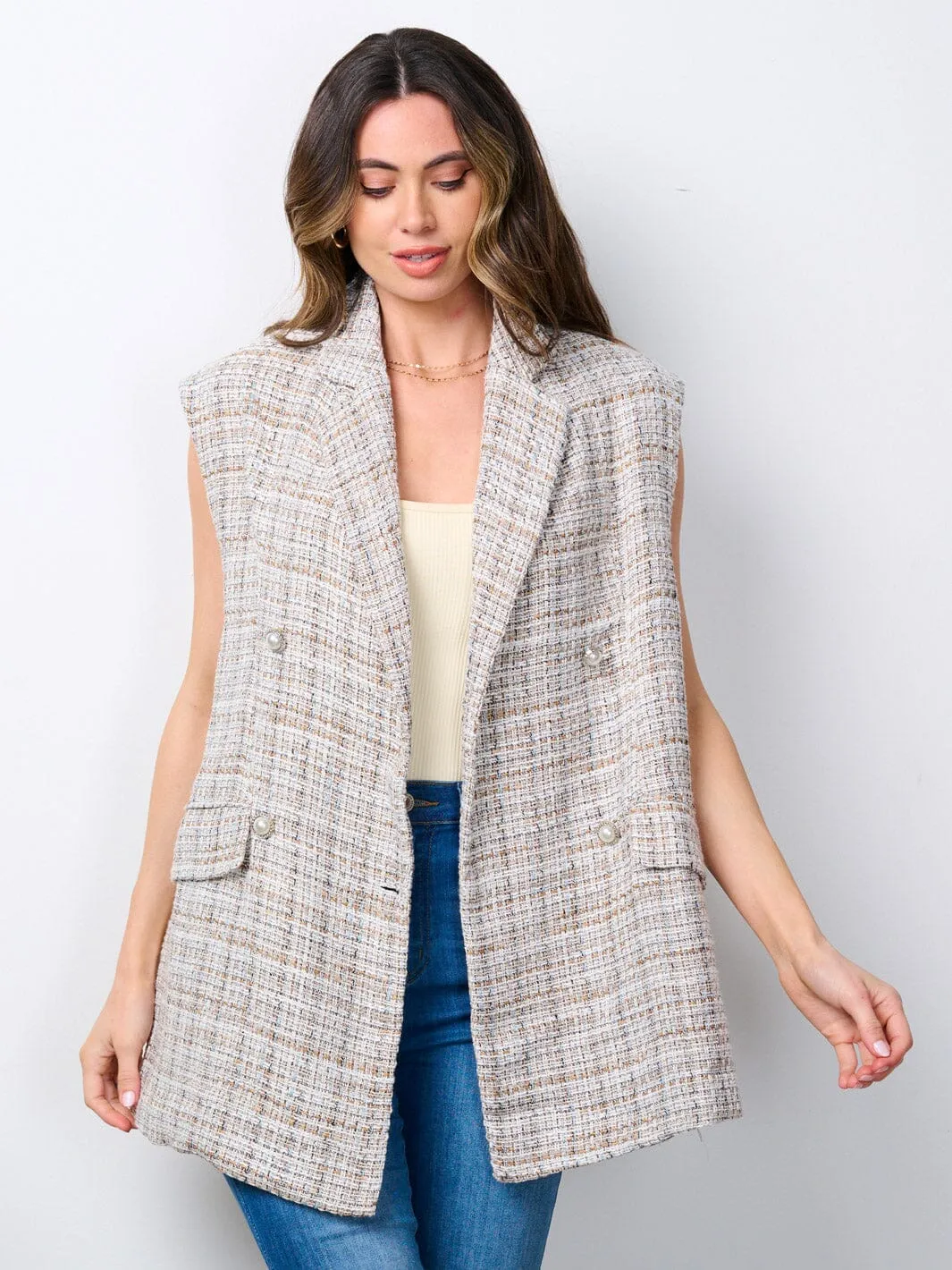 WOMEN'S SLEEVELESS BUTTON CLOSURE POCKETS MULTI VEST