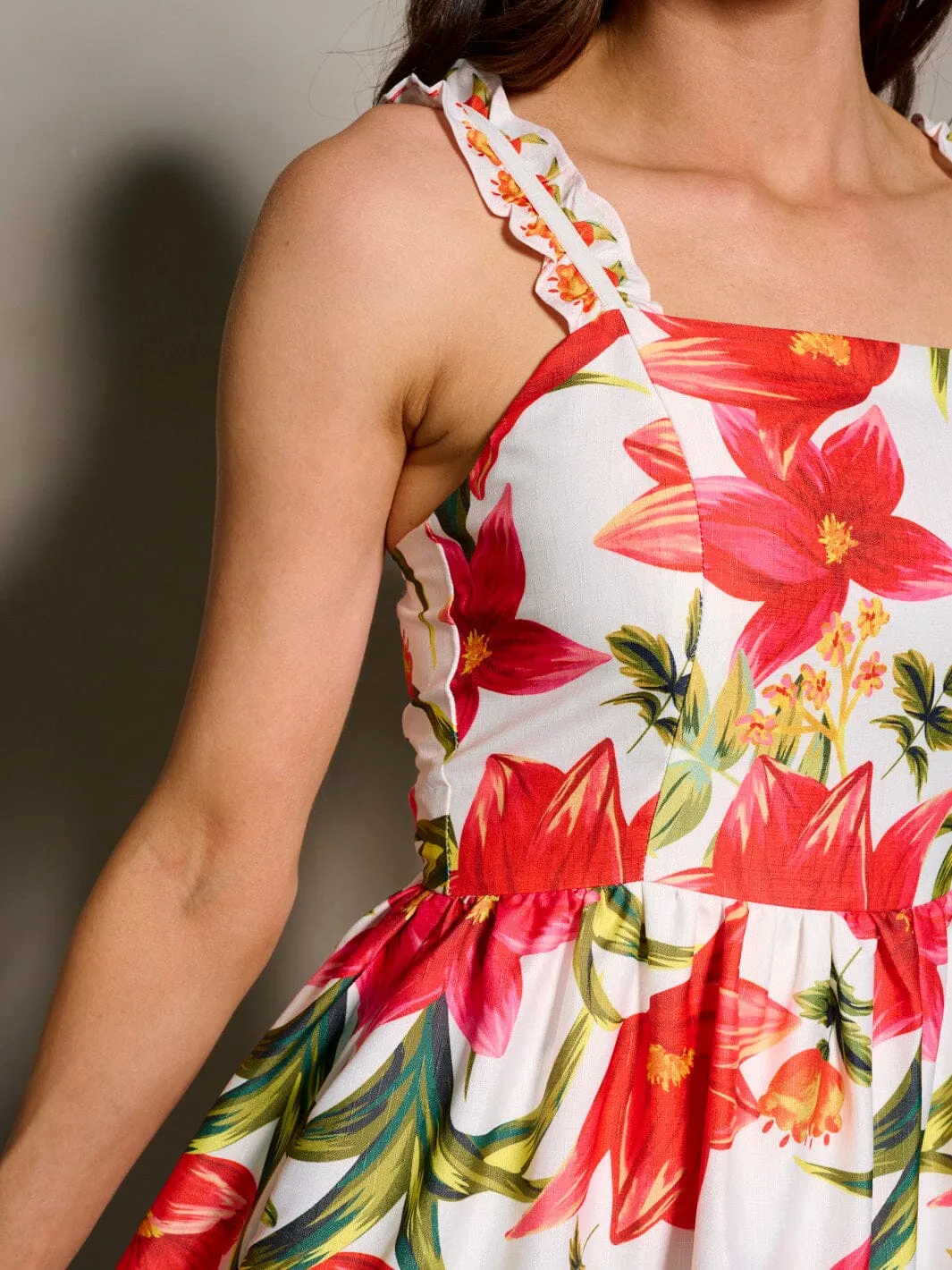 WOMEN'S SLEEVELESS FLORAL PRINT FIT & FLARE MIDI DRESS