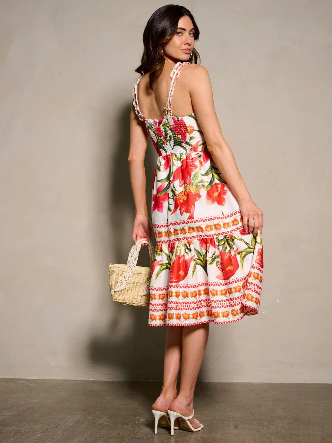 WOMEN'S SLEEVELESS FLORAL PRINT FIT & FLARE MIDI DRESS
