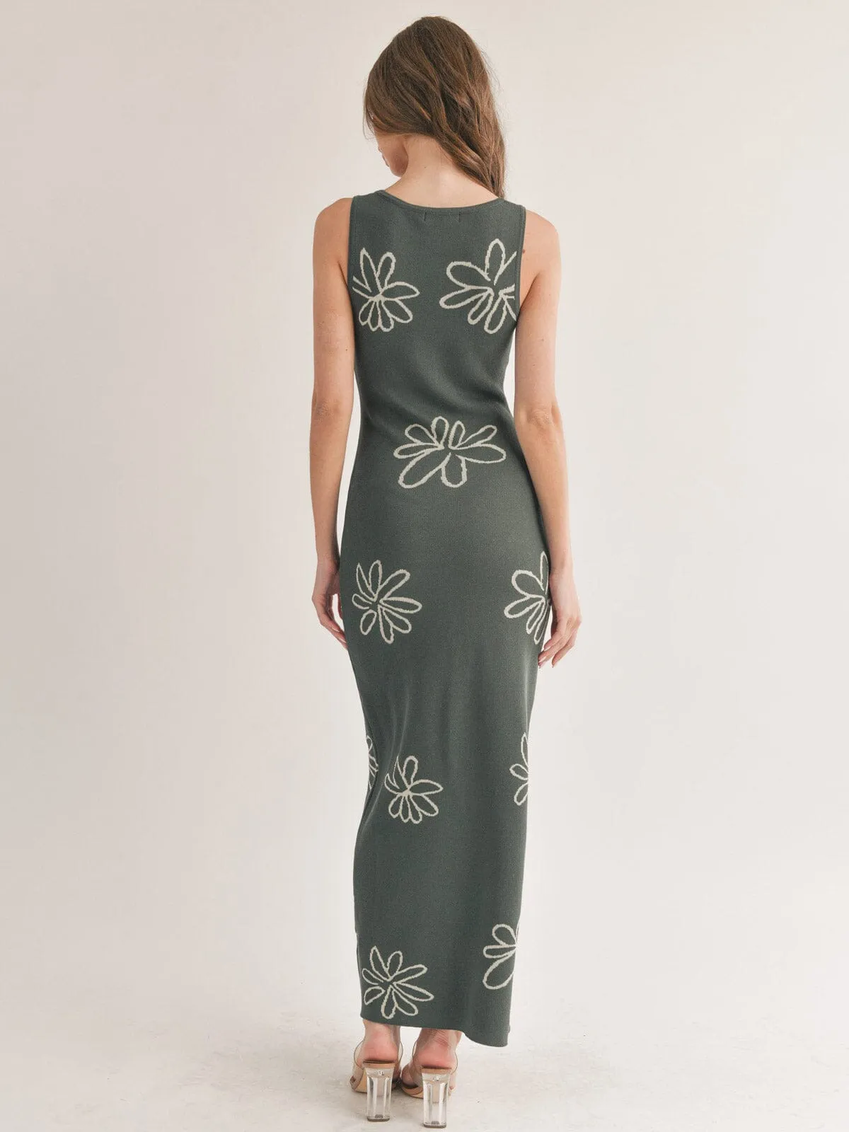 WOMEN'S SLEEVELESS FLOWER PRINT BODYCON MAXI DRESS