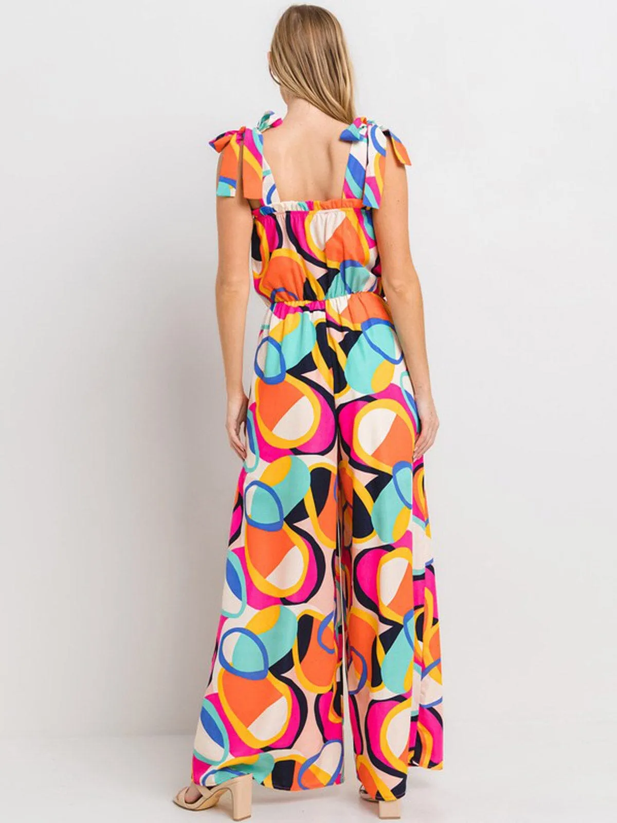WOMEN'S SLEEVELESS FRONT POCKETS WIDE LEG MULTI PRINT JUMPSUIT