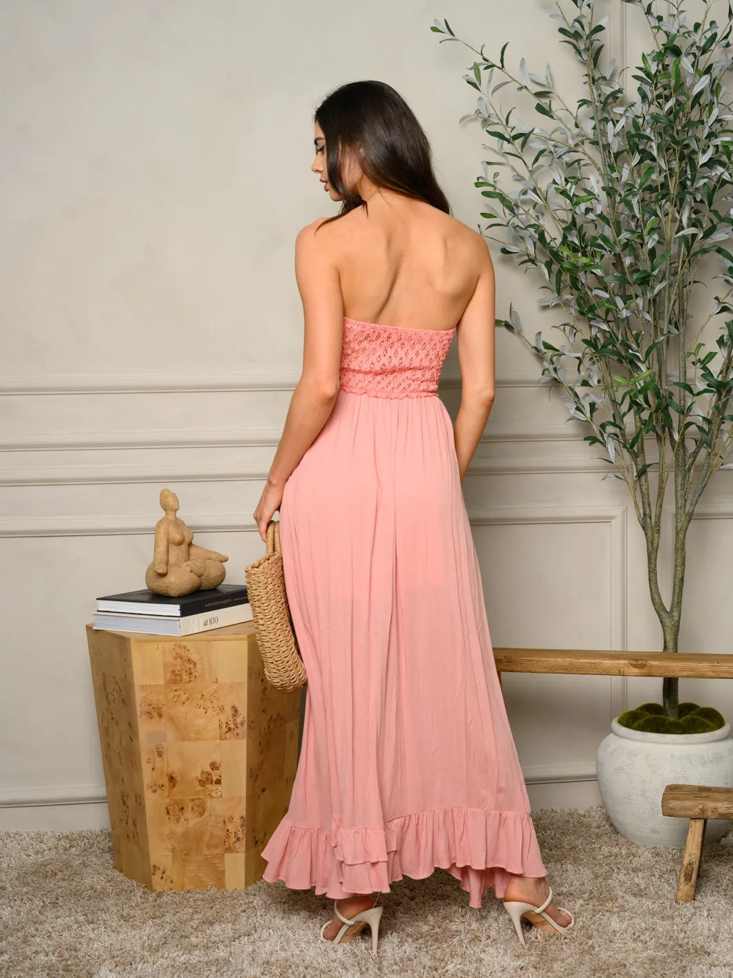 WOMEN'S SLEEVELESS LACE DETAILED MAXI DRESS