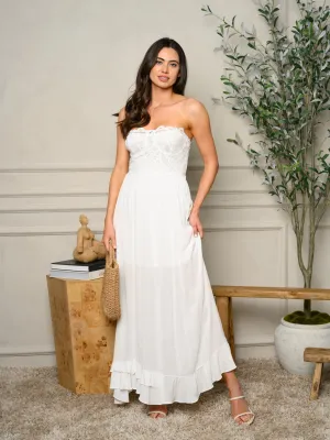 WOMEN'S SLEEVELESS LACE DETAILED MAXI DRESS