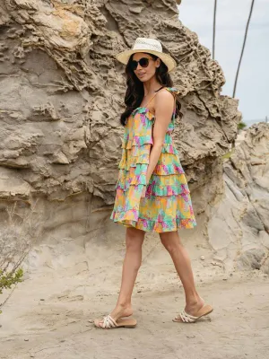 WOMEN'S SLEEVELESS RUFFLE TIERED TUNIC MULTI MINI DRESS