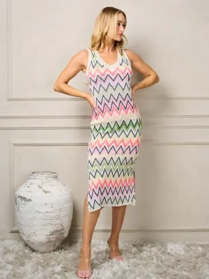 WOMEN'S SLEEVELESS SIDE SLIT MULTI COLORS KNITTED MIDI DRESS