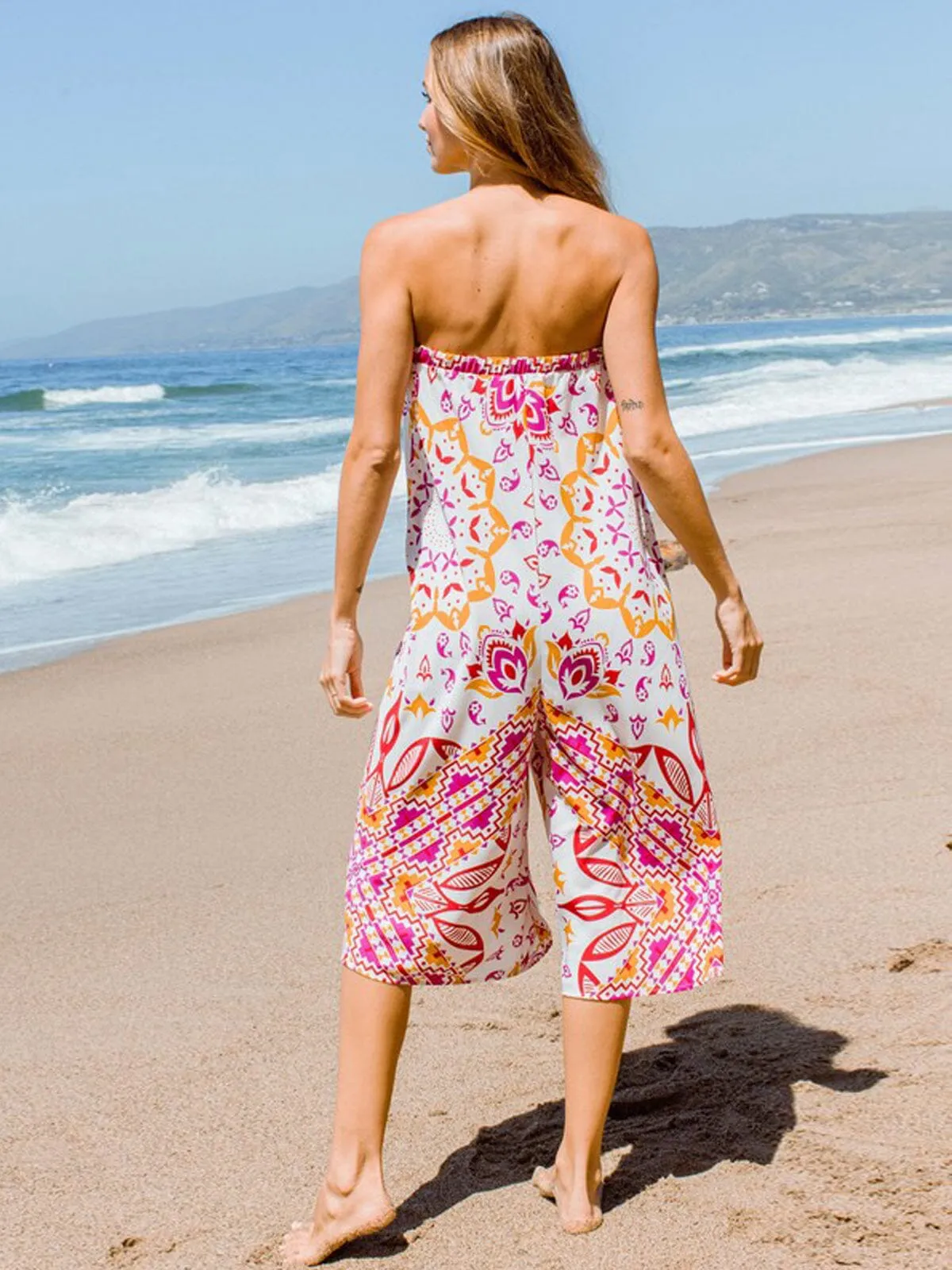 WOMEN'S SLEEVELESS TUBE MULTI PRINT JUMPSUIT