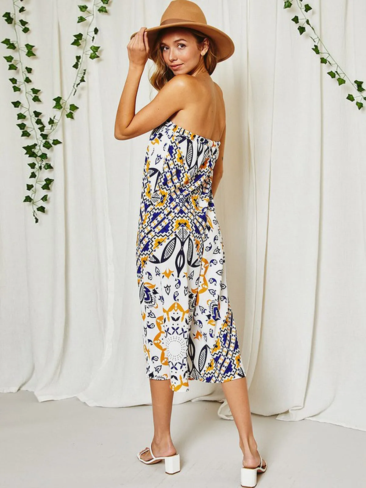 WOMEN'S SLEEVELESS TUBE MULTI PRINT JUMPSUIT