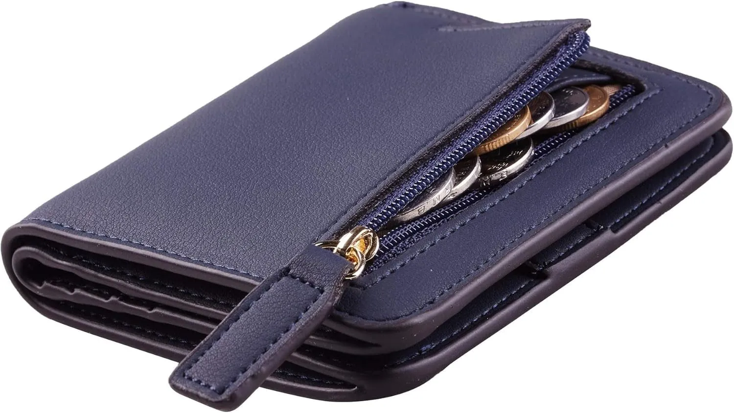 Womens Small Rfid Blocking Bifold Leather Wallet with Zipper coin pocket