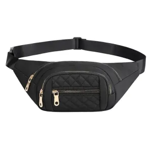 Zenana Black Quilted Multi Pocket Waist Belt Bag U-239