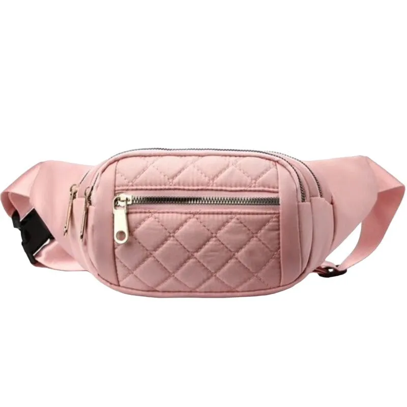 Zenana Black Quilted Multi Pocket Waist Belt Bag U-239