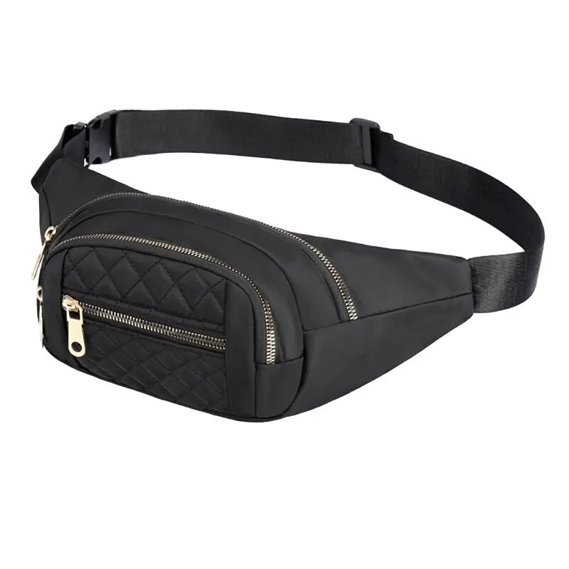 Zenana Black Quilted Multi Pocket Waist Belt Bag U-239