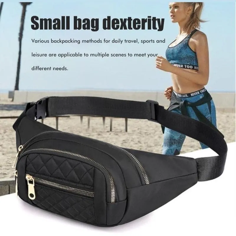 Zenana Black Quilted Multi Pocket Waist Belt Bag U-239