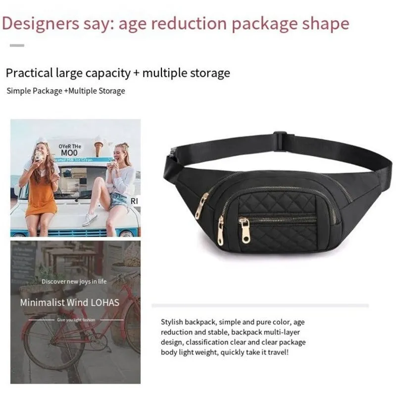 Zenana Black Quilted Multi Pocket Waist Belt Bag U-239