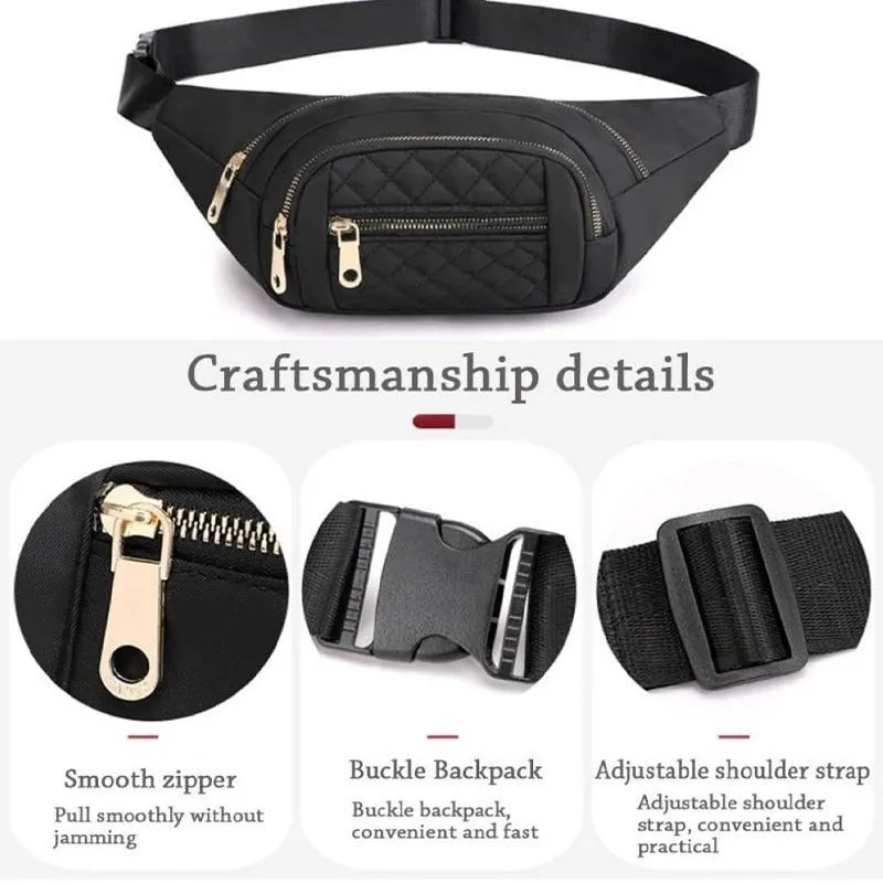 Zenana Black Quilted Multi Pocket Waist Belt Bag U-239