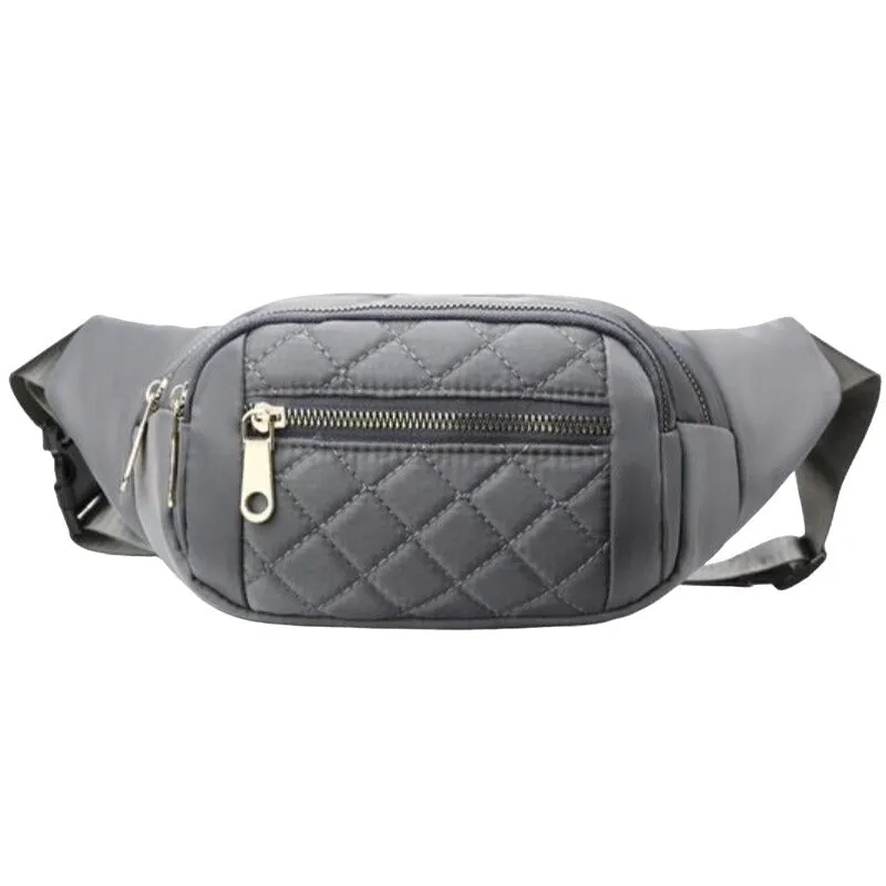 Zenana Black Quilted Multi Pocket Waist Belt Bag U-239